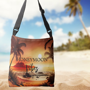 Honeymoon vibes tropical sunset beach crossbody bag