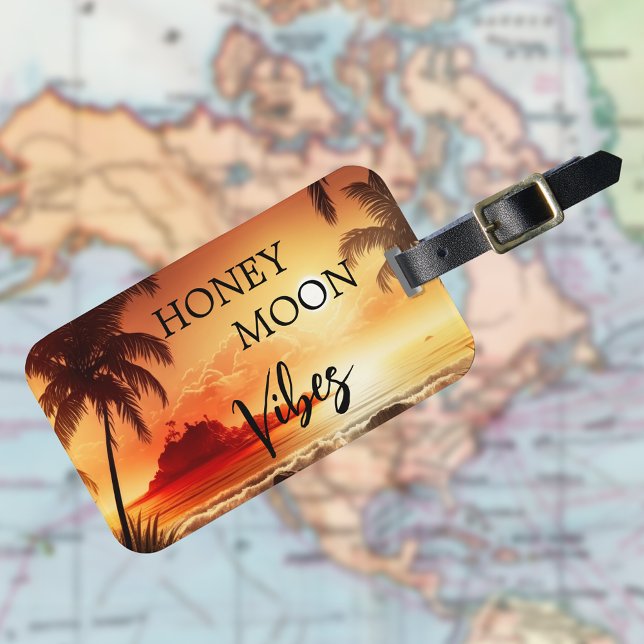 Honeymoon vibes tropical sunset beach moon luggage tag (Creator Uploaded)