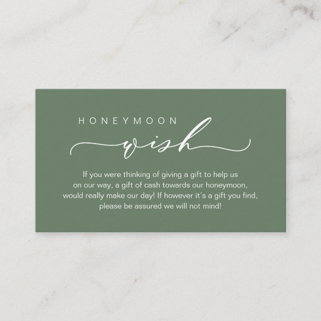 Honeymoon Wish, Fund, Classy Wedding Enclosure Card (Front)