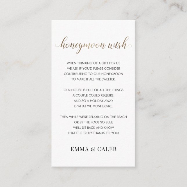 Honeymoon Wish Fund Enclosure Card (Front)