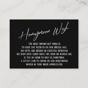 Honeymoon Wish Modern Handwriting Black & White Enclosure Card