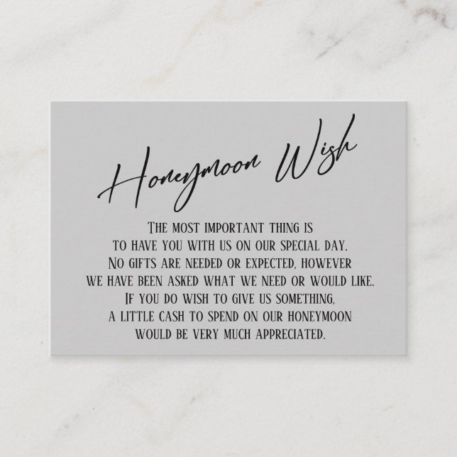 Honeymoon Wish Modern Handwriting Light Grey Enclosure Card (Front)