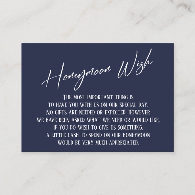 Honeymoon Wish Modern Handwriting Navy Blue Enclosure Card (Front)