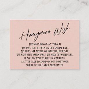 Honeymoon Wish Modern Handwriting Simple Blush Enclosure Card