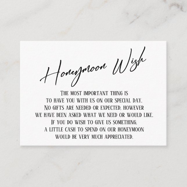 Honeymoon Wish Modern Handwriting Simple Wedding Enclosure Card (Front)