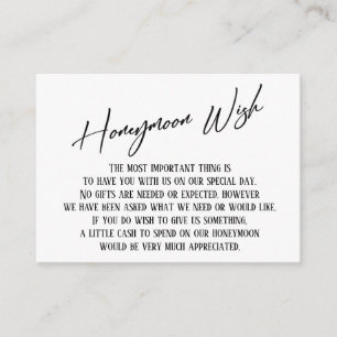 Honeymoon Wish Modern Handwriting Simple Wedding Enclosure Card