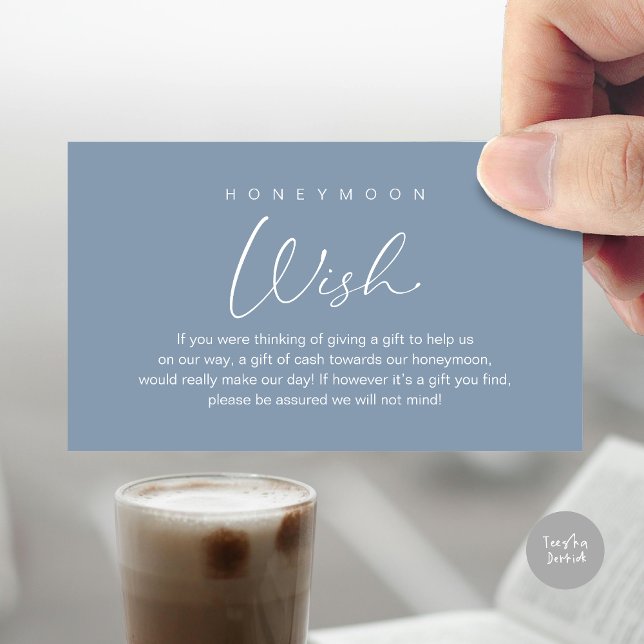 Honeymoon Wish, Modern Romantic Wedding Enclosure Card (Wedding honeymoon wish, fund, enclosure card, A note on gifts, modern romantic, Dusty Blue)