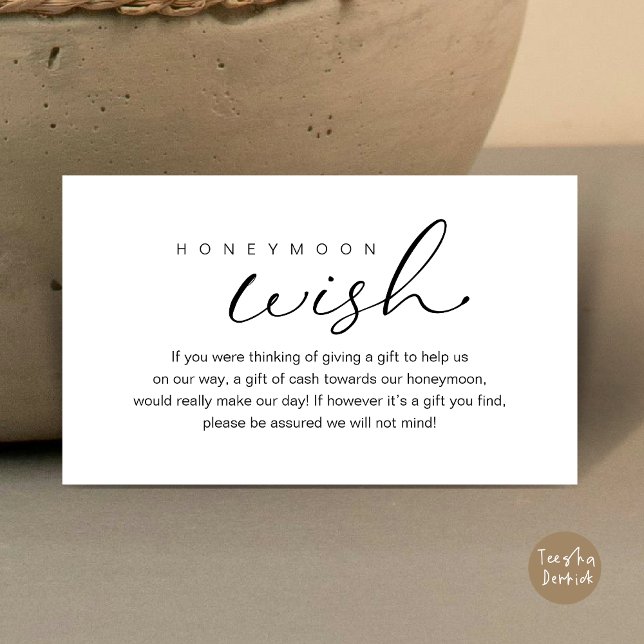 Honeymoon Wish, Modern Romantic Wedding Enclosure Card (Honeymoon Wish, Modern Romantic Wedding Enclosure Card, White Black)