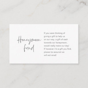 Honeymoon Wish or Fund, Modern Script Dark Grey Enclosure Card