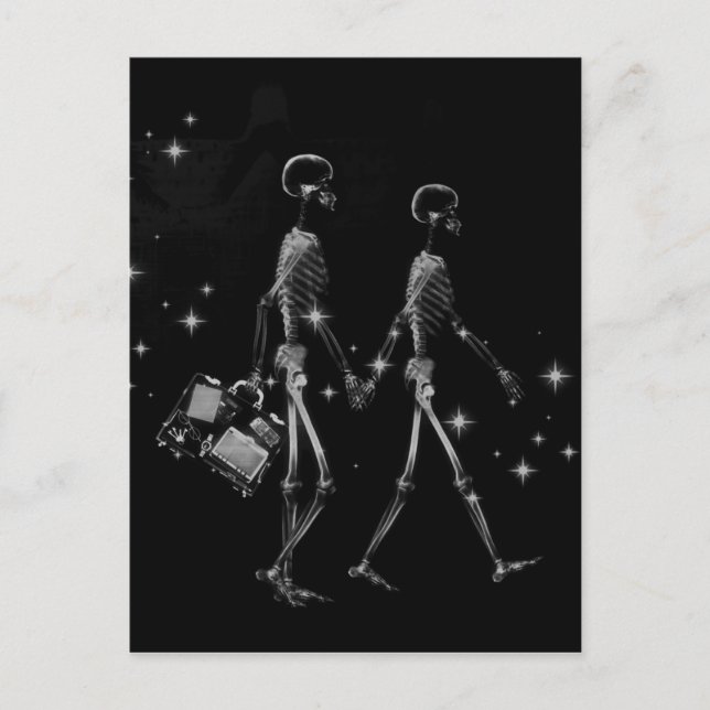Honeymoon X-Ray Skeleton Newlyweds - B&W Postcard (Front)