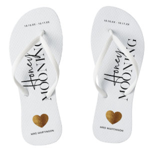 Honeymooning Black and White with Name and Dates Jandals