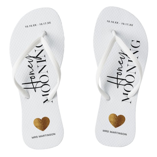 Honeymooning Black and White with Name and Dates Jandals (Footbed)