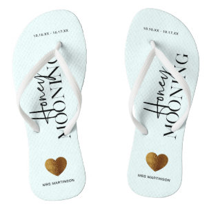 Honeymooning Blue and White with Name and Dates Jandals