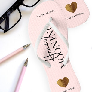 Honeymooning Blush Pink with Name and Dates Jandals