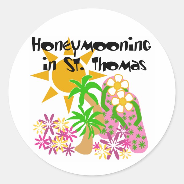 Honeymooning in St. Thomas Classic Round Sticker (Front)