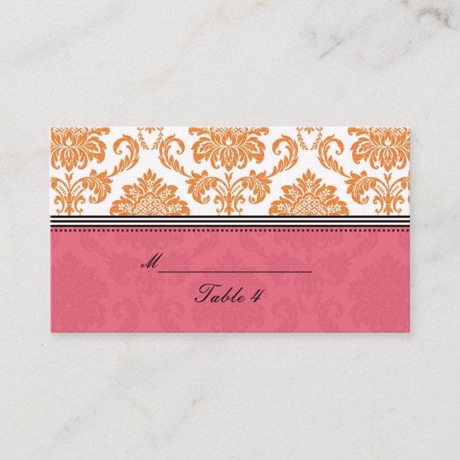 Honeysuckle and Tangerine Damask Placecards (Front)