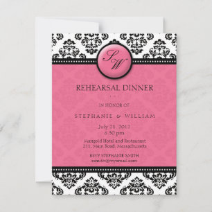 Honeysuckle Damask Monogram Rehearsal Dinner Card