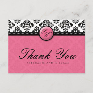 Honeysuckle Damask Monogram Wedding Thank You Card