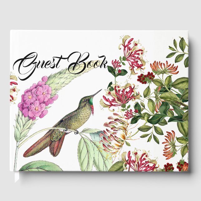 Honeysuckle Flowers Hummingbird Bird Guest Book (Front)