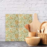 Honeysuckle Flowers William Morris Tile<br><div class="desc">A decorative ceramic tile with a floral pattern by the English artist William Morris (1834-1896) called Honeysuckle (c. 1885). Rambling vines with orange flowers and sage green leaves. Morris is known for being a pioneer of bringing the natural world indoors with his Arts and Crafts Designs in wallpaper and textiles....</div>