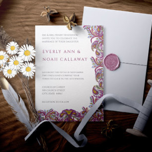 Honeysuckle Paisley Peacock Wedding Invitation