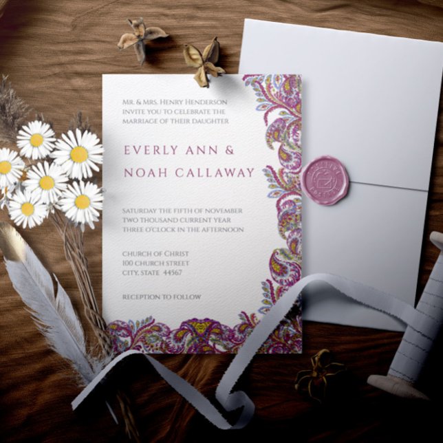 Honeysuckle Paisley Peacock Wedding Invitation (Creator Uploaded)