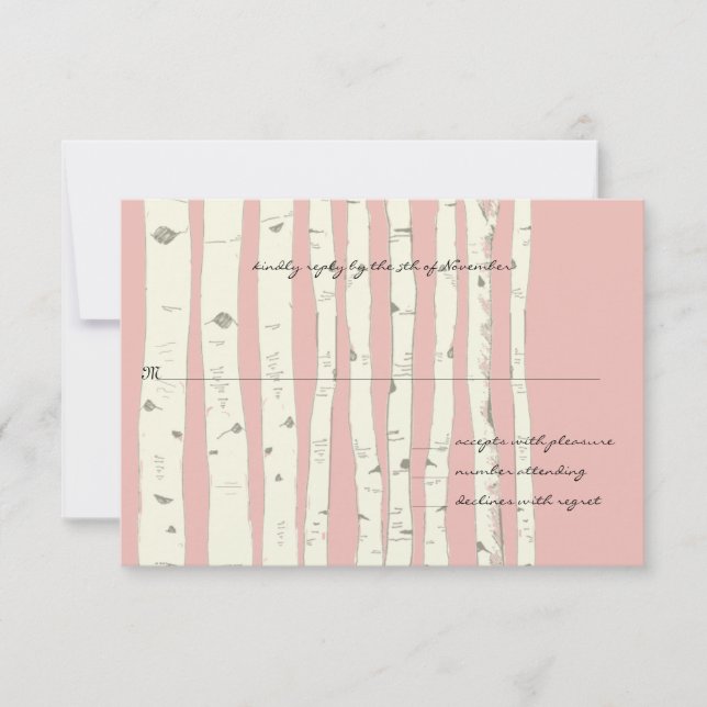 Honeysuckle Pink Birch Tree Wedding Response Card (Front)