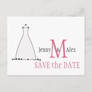 Honeysuckle Pink Save the Date Cards Wedding Dress