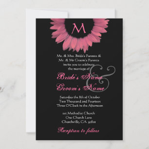 Honeysuckle Pink Sunflower Wedding Invitation