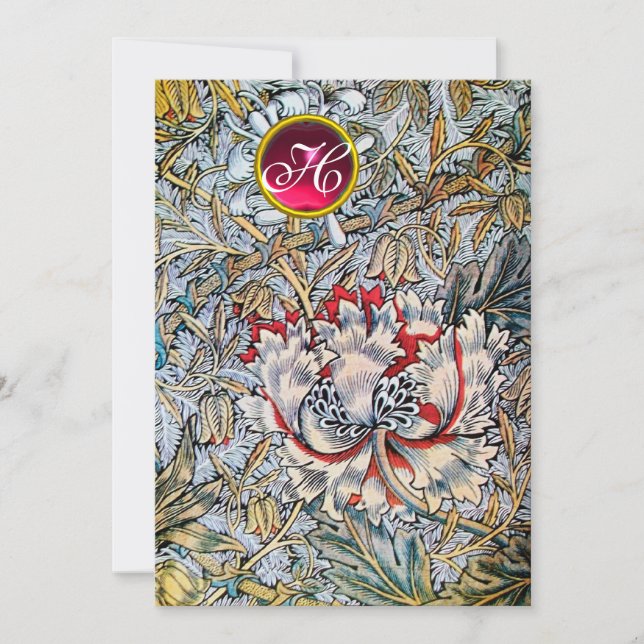 HONEYSUCKLE Red Ruby Monogram Gold Metallic Invitation (Front)