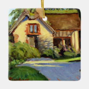 Honfluere Farm House in Yellow Green Blue Ceramic Ornament