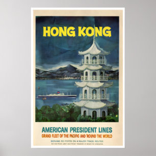 Hong Kong Art American President Lines Travel Poster