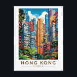 Hong Kong China Apartments Travel Art Vintage Postcard<br><div class="desc">Hong Kong retro vector travel design. A Blend of East and West: Hong Kong boasts a captivating blend of Chinese and Western influences.</div>