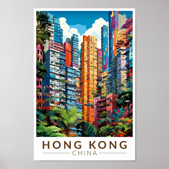Hong Kong China Apartments Travel Art Vintage Poster (Front)