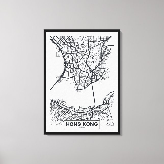 Hong Kong, China | Black and White City Map Canvas Print (Front)