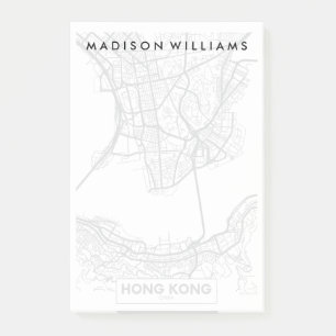 Hong Kong, China Black and White City Map Post-it Notes