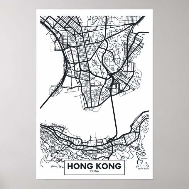 Hong Kong, China | Black and White City Map Poster (Front)
