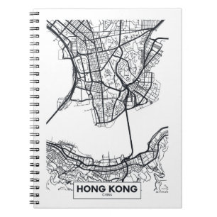 Hong Kong, China Black and White City Map Spiral Notebook