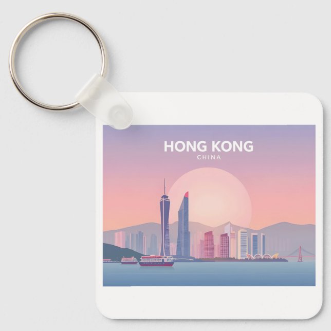 Hong Kong China Pastel Travel Design Key Ring (Front)