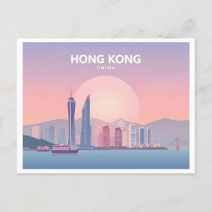 Hong Kong China Pastel Travel Design Postcard