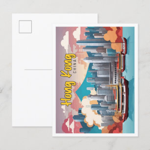 Hong Kong China Pop Art Travel Illustration Postcard