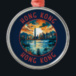 Hong Kong China Retro Distressed Circle Metal Tree Decoration<br><div class="desc">Hong Kong retro vector travel design. A Blend of East and West: Hong Kong boasts a captivating blend of Chinese and Western influences.</div>