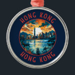 Hong Kong China Retro Distressed Circle Metal Tree Decoration<br><div class="desc">Hong Kong retro vector travel design. A Blend of East and West: Hong Kong boasts a captivating blend of Chinese and Western influences.</div>