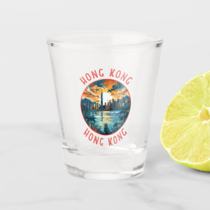 Hong Kong China Retro Distressed Circle Shot Glass