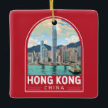 Hong Kong China Travel Art Vintage Ceramic Ornament<br><div class="desc">Hong Kong retro vector travel design. A Blend of East and West: Hong Kong boasts a captivating blend of Chinese and Western influences.</div>