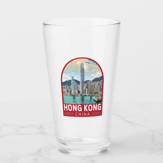 Hong Kong China Travel Art Vintage Glass (Front)