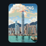 Hong Kong China Travel Art Vintage Magnet<br><div class="desc">Hong Kong retro vector travel design. A Blend of East and West: Hong Kong boasts a captivating blend of Chinese and Western influences.</div>