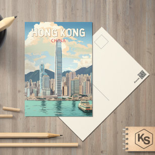 Hong Kong China Travel Art Vintage Postcard