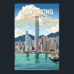 Hong Kong China Travel Art Vintage Poster<br><div class="desc">Hong Kong retro vector travel design. A Blend of East and West: Hong Kong boasts a captivating blend of Chinese and Western influences.</div>