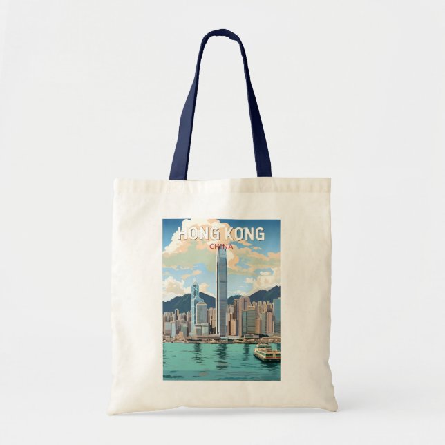 Hong Kong China Travel Art Vintage Tote Bag (Front)